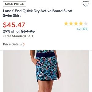 Land's End- Navy Leaves Quick Dry Board Swim Skort- Size: 22W- Never Worn!